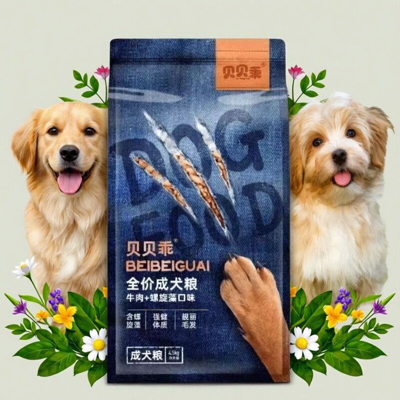 贝贝乖全价成犬粮4.5kg牛肉+螺旋藻口味通用型成犬狗粮