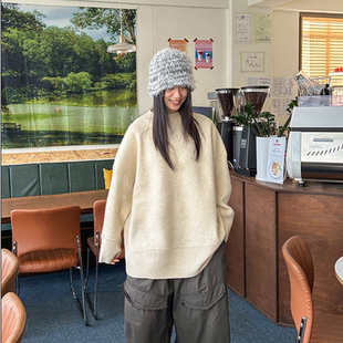 韩国代购大码女装2026靓丽冬装新款圆领宽松时尚套头针织毛衣特82