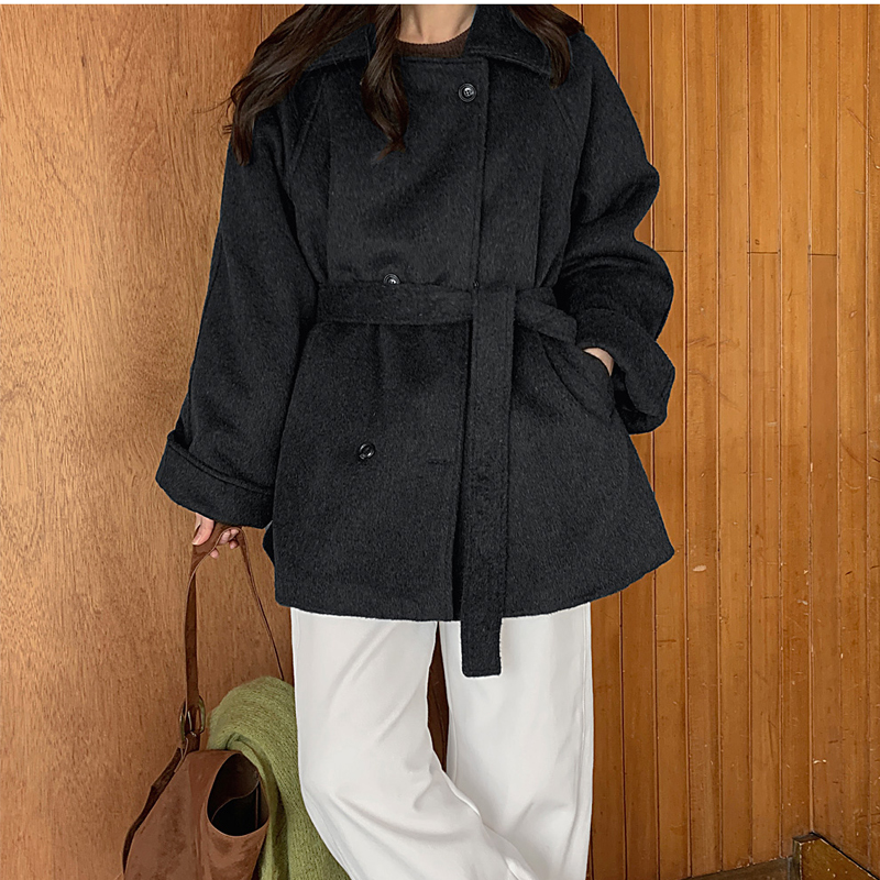 韩国代购大码女装2025靓丽冬装新款翻领双排扣气质加棉羊绒外套特