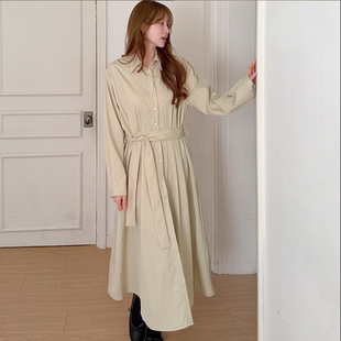 2026靓丽早春装 女装 新款 翻领系扣时尚 连衣裙 韩国代购 腰带衬衫 大码