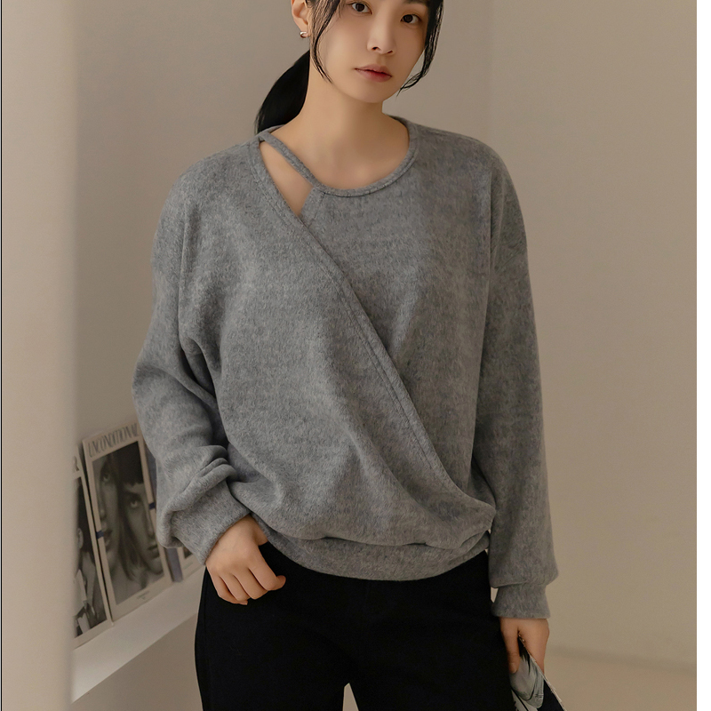 韩国代购大码女装2025靓丽冬装新款圆领时尚拼接系带拉绒卫衣特17