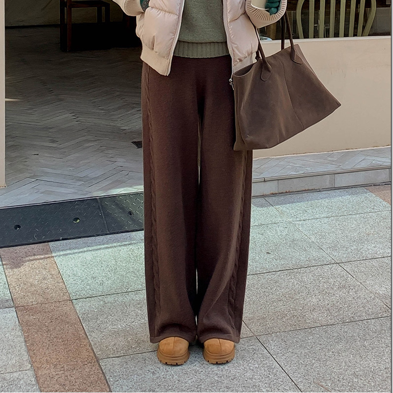 韩国代购大码女装2025靓丽冬装新款松紧腰显瘦直通针织麻花长裤特