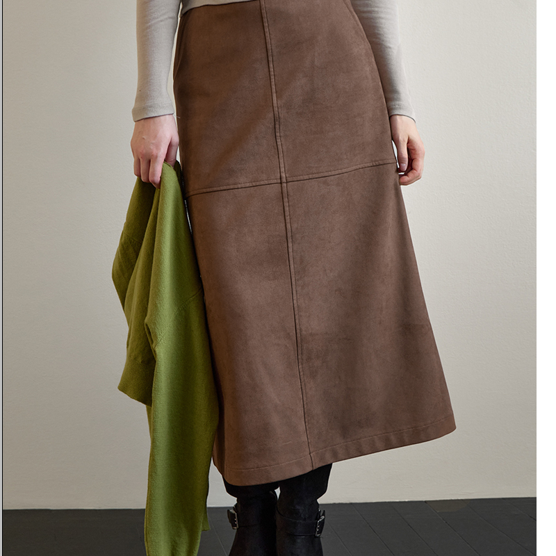 韩国代购大码女装2025靓丽冬装新款拉链后松紧拼接A字加绒半身裙