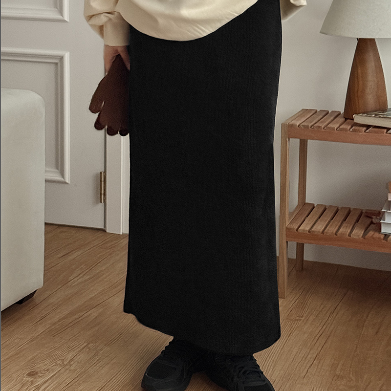 韩国代购大码女装2025靓丽冬装新款松紧腰显瘦直通开叉半身裙特87