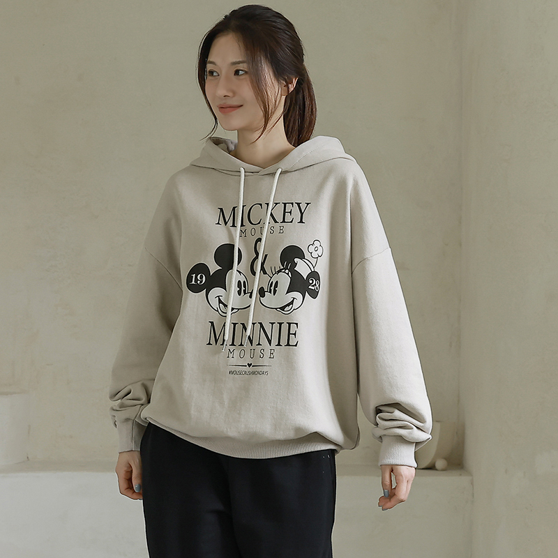 韩国代购大码女装2025靓丽秋装新款连帽抽绳宽松米奇长袖卫衣特12