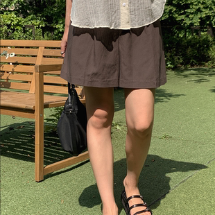 大码 2025靓丽夏装 韩国代购 女装 特 新款 系扣后松紧显瘦宽腿休闲短裤