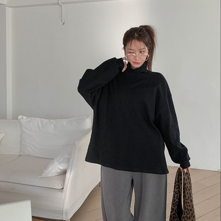 韩国代购大码女装2025靓丽冬装新款半高领宽松显瘦舒适长袖T恤特8