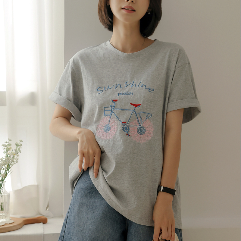 韩国代购大码女装2026靓丽夏装新款圆领宽松显瘦自行车休闲短袖T
