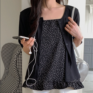 2026靓丽春装 女装 大码 两件套特 细带碎花吊带短款 开衫 新款 韩国代购