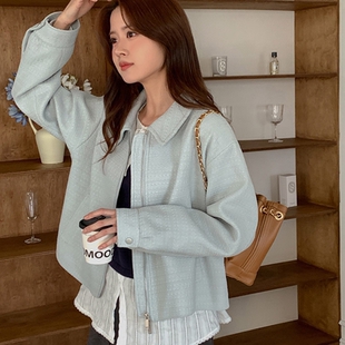 韩国代购大码女装2026靓丽冬装新款翻领拉链时尚短款简洁外套特52