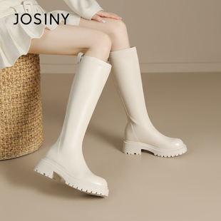 卓诗尼女鞋 长筒靴复古擦色圆头厚底摩登舒适百搭显瘦 秋冬撤柜正品