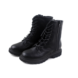 金佰川秋冬季新款女靴女短筒靴圆头系带外侧拉链休闲日常百搭马丁