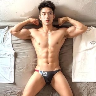 男士内裤字母性感低腰三角裤速干透气牛奶丝超薄比基尼运动性感潮