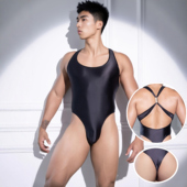 青年内衣紧身纯欲镂空潮 连体丝滑T裤 欧美男士 性感连体衣单丁字裤