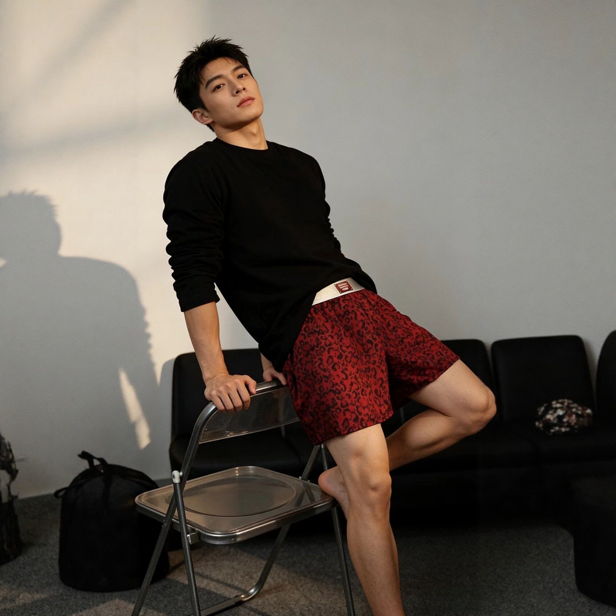 本命年红色豹纹男士阿罗裤宽松居家休闲内裤透气睡裤平角裤青年潮