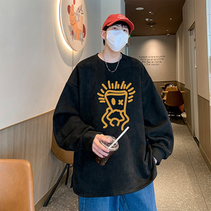 已注册美式直播抖音麂皮绒侧开叉圆角宽松男卫衣W3068P45控价68图片