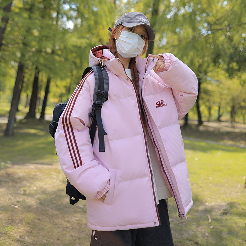 冬季拼三条杠宽松面包服情侣男女羽绒棉连帽棉衣C408M1248P100,男装棉衣,电商C408-1(原B339-1)