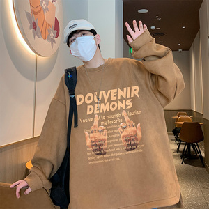 新款抖音直播得物高品质麂皮绒圆角开叉宽松男卫衣W3041P45图片