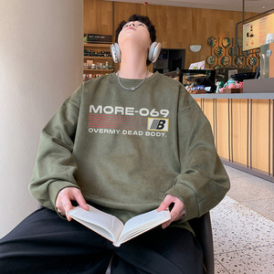 已注册美式抖音直播麂皮绒侧开叉圆角宽松男卫衣W3066P45控价68图片
