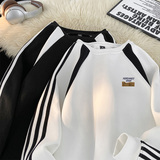 已注册潮牌直播抖音三条杠拼接织带圆领宽松卫衣W2461P45加绒50，男装卫衣，电商C408-1(原B339-1)