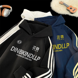 抖音直播得物品质美式高街宽松连帽卫衣外套W7220P55加绒P60