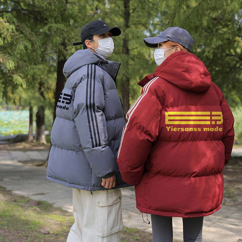 冬季拼三条杠宽松面包服情侣男女羽绒棉连帽棉衣C408M1245P100,男装棉衣,电商C408-1(原B339-1)