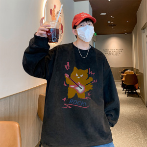 新款抖音直播得物高品质麂皮绒圆角开叉宽松男卫衣W3035P45图片