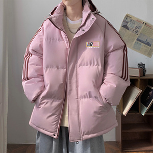 已注册拼三条杠面包服情侣男女宽松羽绒棉连帽棉衣C408 M1203P100图片