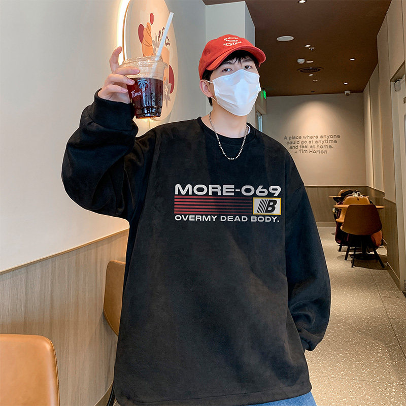 已注册美式抖音直播麂皮绒侧开叉圆角宽松男卫衣W3066P45控价68,男装卫衣,电商C408-1(原B339-1)