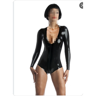 乳胶衣紧身衣塑身连体衣连帽长袖 乳胶衣服 前开拉链胶衣男女款