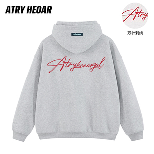 ATRY HEOAR刺绣花体logo连帽卫衣男女美式国潮牌情侣高街上衣外套