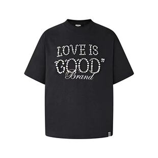 【珍珠迎好运】GOODBRAND LOVE IS GOOD珍珠标语重工短袖T恤国潮