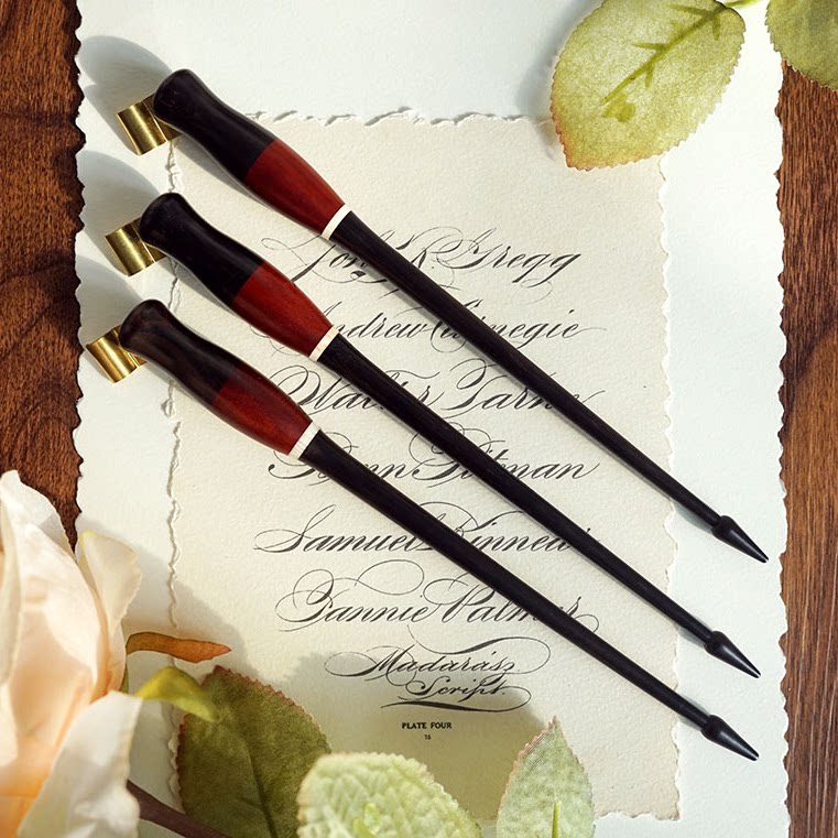 结衣英文书法笔红色复古实木拼接斜杆圆体花体eres木杆蘸水笔杆