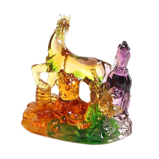 玄友 琉璃马虎狗十二生肖饰品三合局摆件贵人午寅戌属相吉祥物