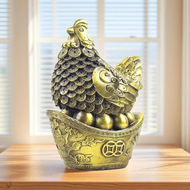 母鸡元宝金蛋摆件金属鸡吉祥物