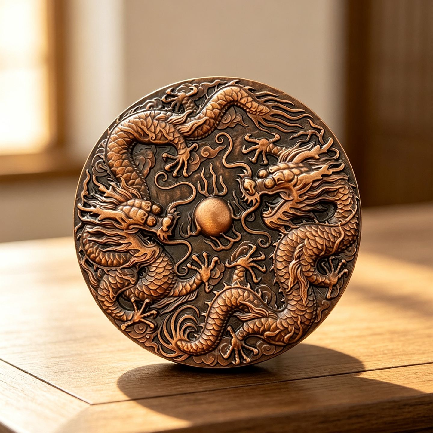 龙戏珠铜章金属中国龙饰品