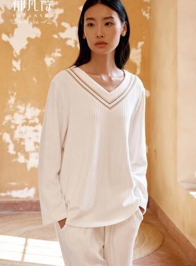Y36306凡诗秋冬女睡衣套装V领套头家居服可外穿针织保暖长袖羊绒