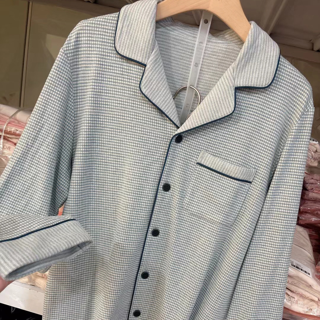 郁39208凡诗39209秋冬男炫彩格磨毛开衫家居服长袖睡衣套装39210