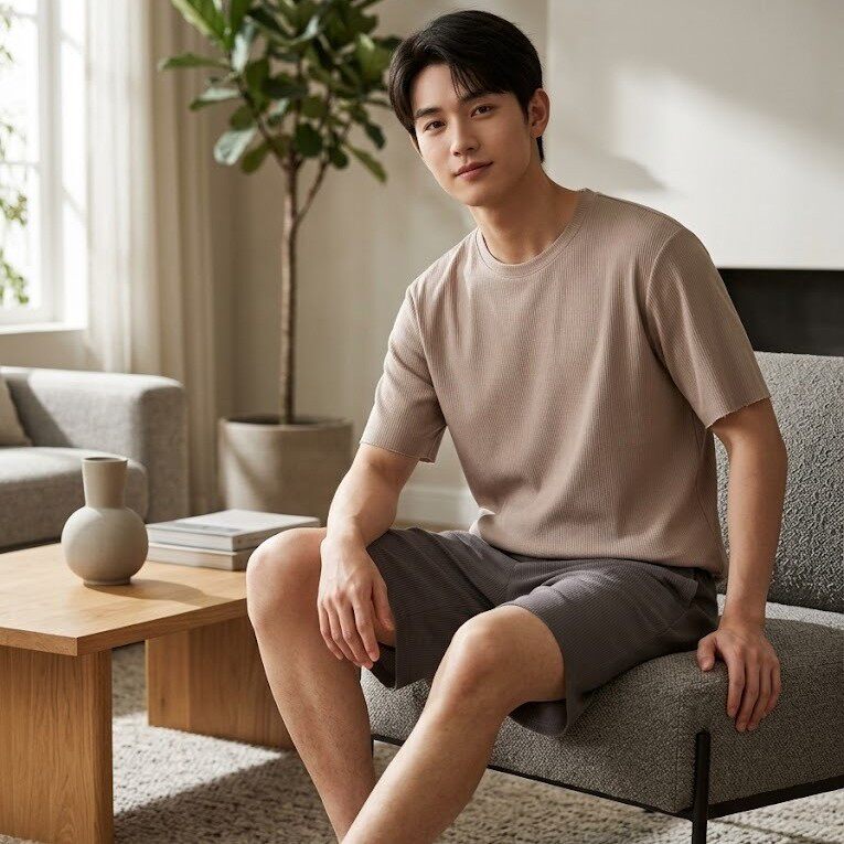 26郁男士凡诗春夏天丝凉感休闲无痕圆领半袖短裤家居服套装睡衣