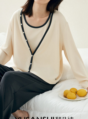 郁Y凡51803诗正品女士秋冬长袖家居服三件套背心开衫磨毛保暖睡衣