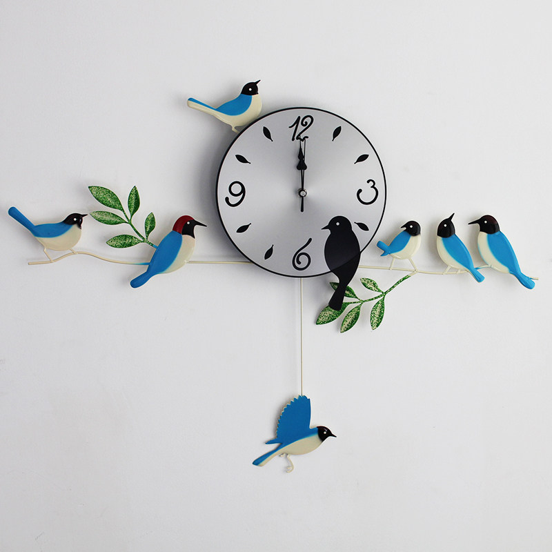 时尚个性现代挂钟客厅 福特斯鸟剪小鸟摇摆挂钟 创意铁艺钟表