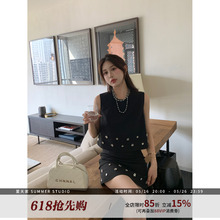夏天家miu系富家千金无袖上衣+短裙子小香风套装女夏季薄款小个子
