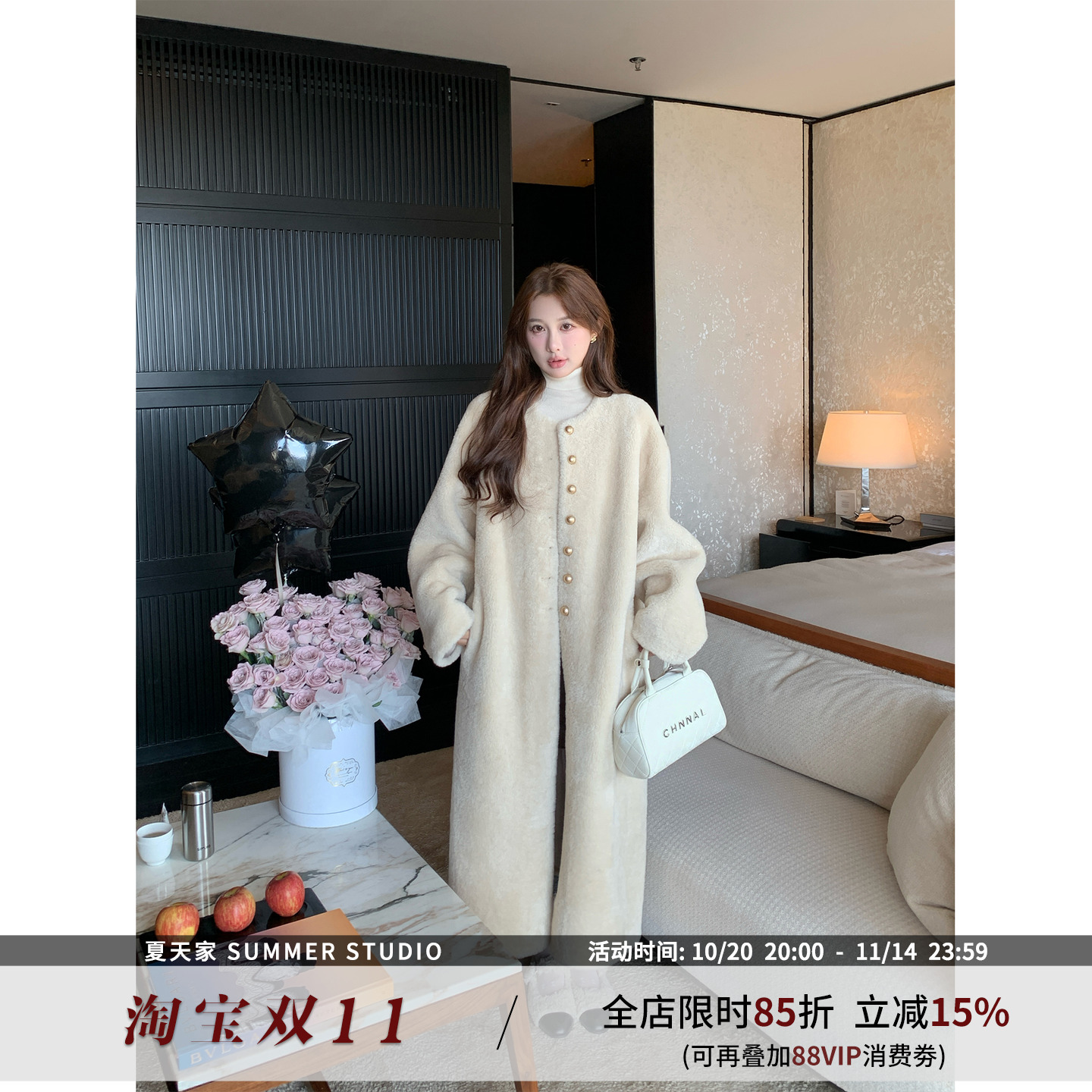 夏天家安哥拉山羊绒皮草长大衣