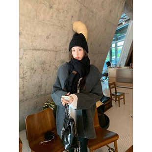 慵懒风软糯宽松加厚灰色连帽毛衣女外穿秋冬开衫 夏天家中长款 外套