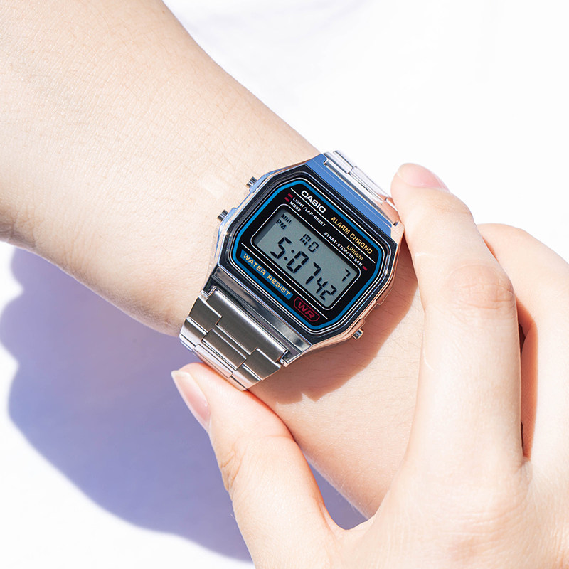 casio卡西欧手表女2023新款小方块复古男电子小银块表a158w/a168