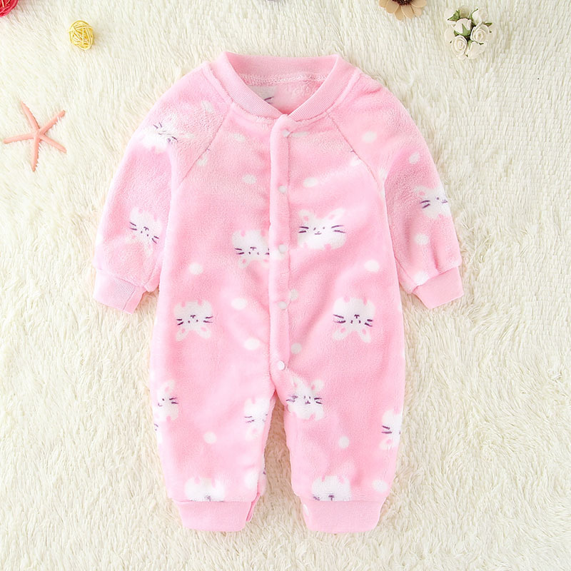 婴儿连体哈法兰绒睡衣爬服秋冬季0-2岁男女宝宝新生婴儿爬爬衣服