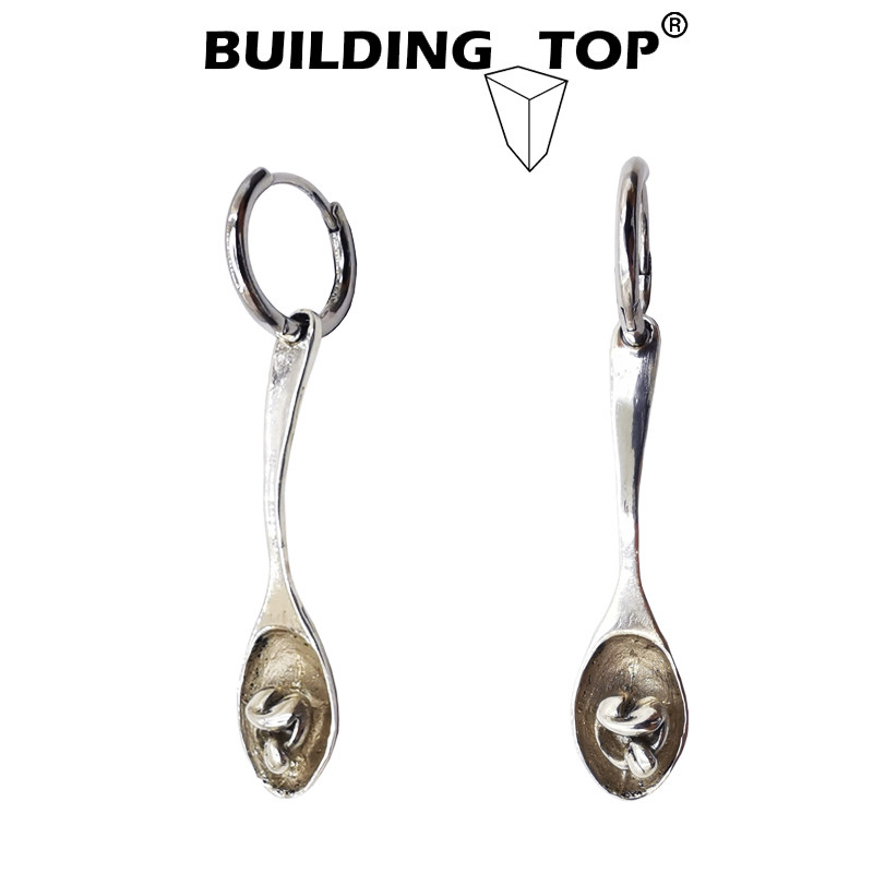BUILDING TOP潮牌原创卡通心形吐舌头勺子新浪潮女银耳环耳坠耳饰