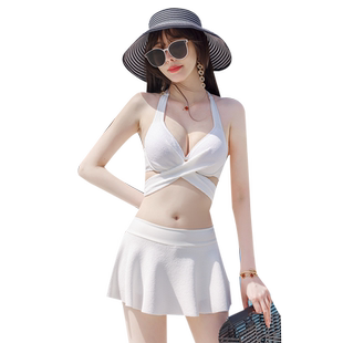 2022新品韩国比基尼泳衣女钢托小胸聚拢高级感显瘦泳装比坚尼白色