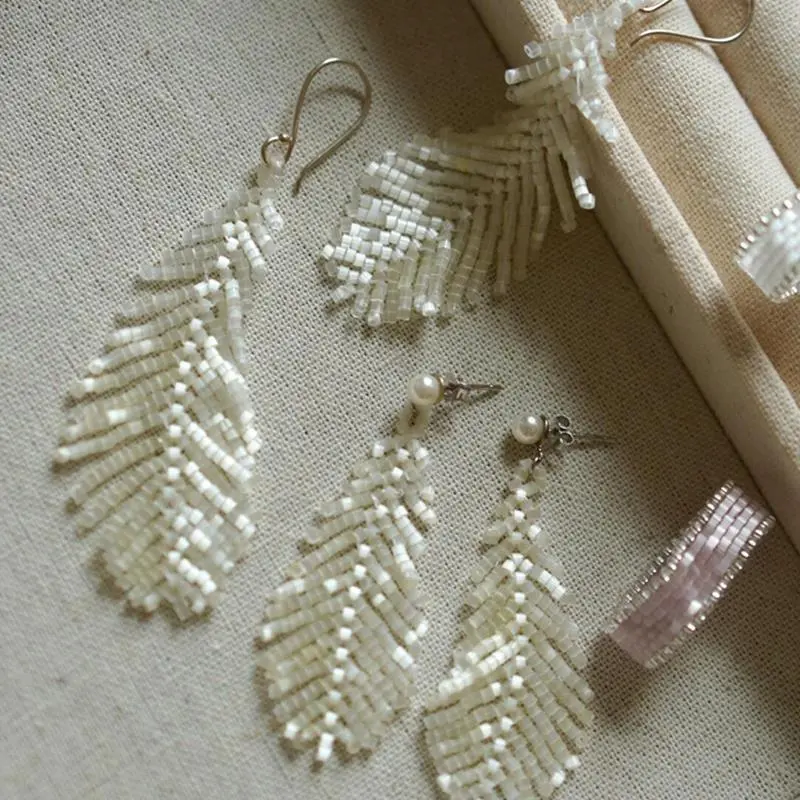 银针法式米珠树叶流苏珍珠耳环轻奢高级感耳钉时尚耳饰设计感小众