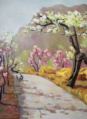 手绘风景田园单幅自制装饰简约油画欧式客厅玄关壁画原创写生作品